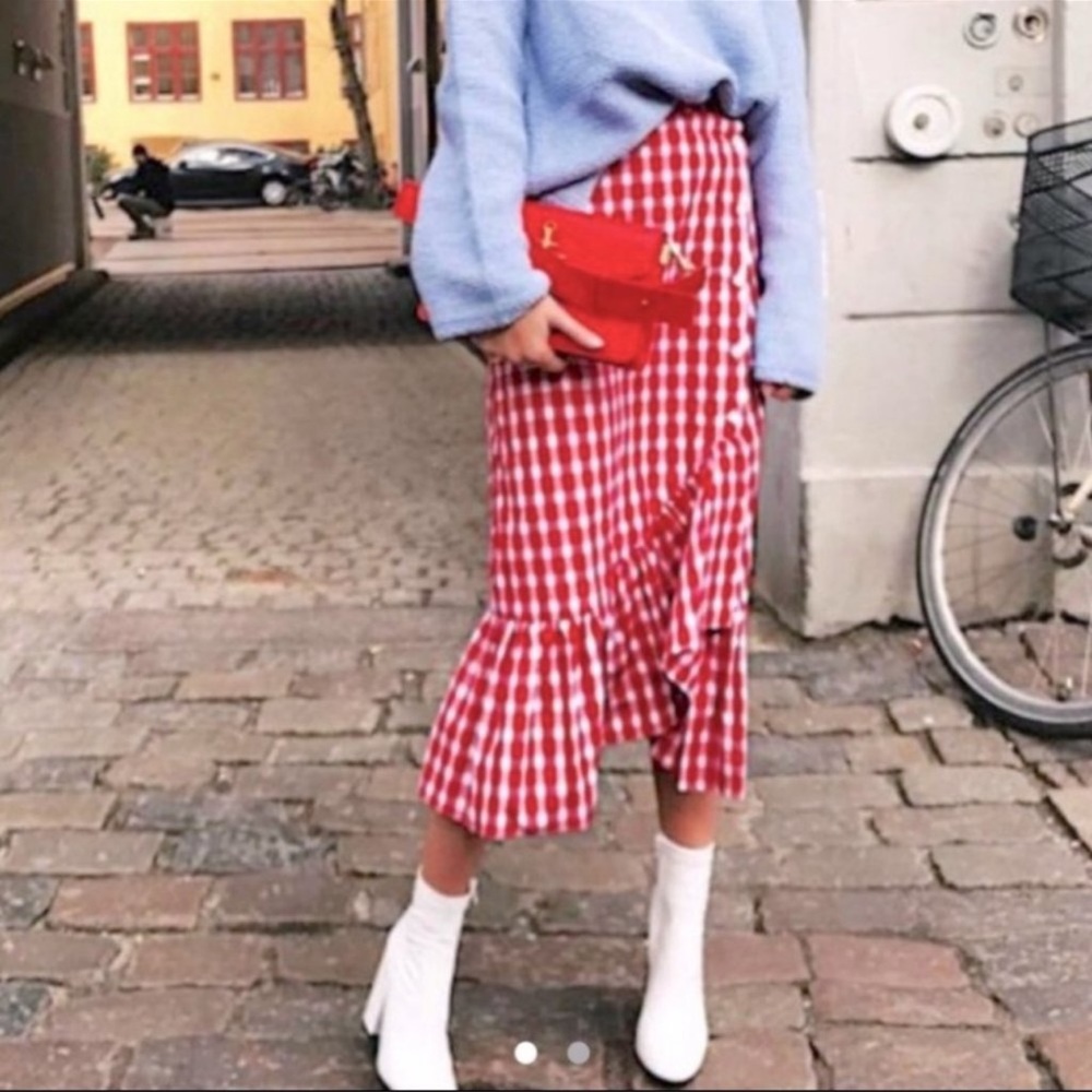 Zara Red Gingham Ruffle Skirt